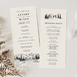 Ash Black | Mountain Sketch Wedding Ceremony Program<br><div class="desc">Our wintry, rustic chic wedding program features your ceremony details with a sketched illustration of mountain peaks, pine trees and a flowing river along the bottom. Reverse side lists the members of your wedding party with easily editable text fields. Coordinates with our Mountain Sketch wedding invitation collection. Use the template...</div>