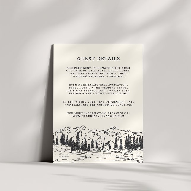 Ash Black | Mountain Sketch Wedding Guest Details Enclosure Card (Creator Uploaded)