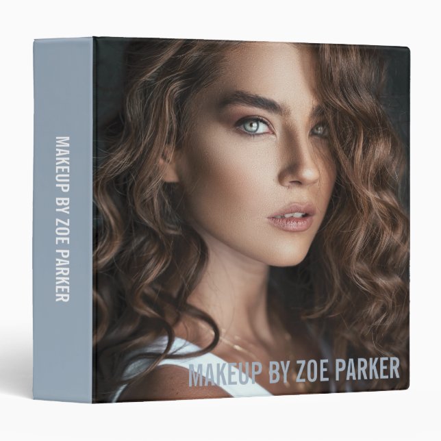 Ash Blue Text Makeup Artist Portfolio Binder (Front/Spine)