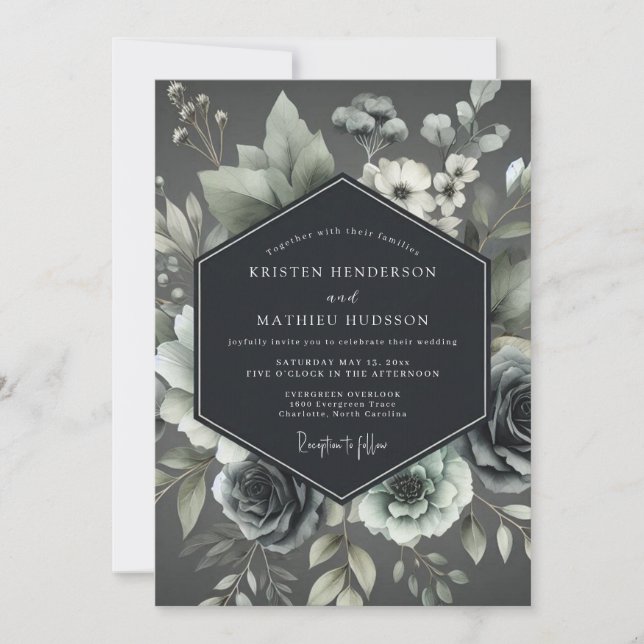Ash Elegant Botanical Wedding Invitation (Front)