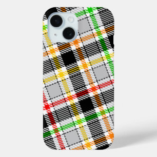 Ash Gray Black Multicolour Flannel Plaid Tartan iPhone 15 Case