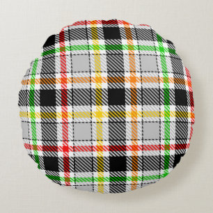 Ash Gray Black Multicolour Flannel Plaid Tartan Round Pillow