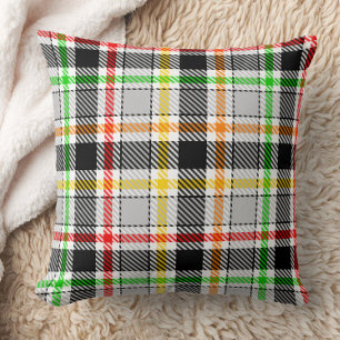 Ash Gray Black Multicolour Flannel Plaid Tartan Throw Pillow