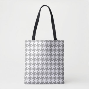 Ash Grey and White Houndstooth Check Tote Bag