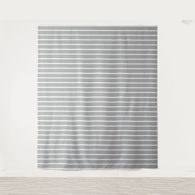 Ash Grey and White Stripes Design Tapestry (Front)