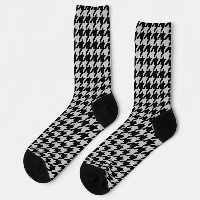 Ash Grey Black Houndstooth Check Socks (Left)
