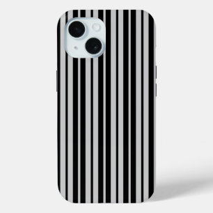 Ash Grey Black Vertical Stripes Pattern iPhone 15 Case