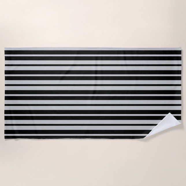 Ash Grey Black Vertical Stripes Pattern Design Beach Towel (Front)