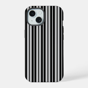 Ash Grey Black Vertical Stripes Pattern iPhone 15 Case