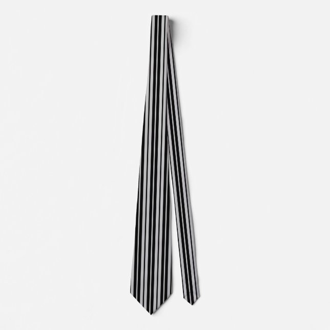 Ash Grey Black Vertical Stripes Pattern Tie (Front)