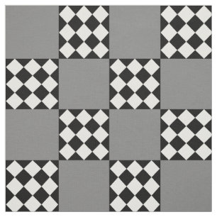 Ash Grey Black White Harlequin Square Shape  Fabric