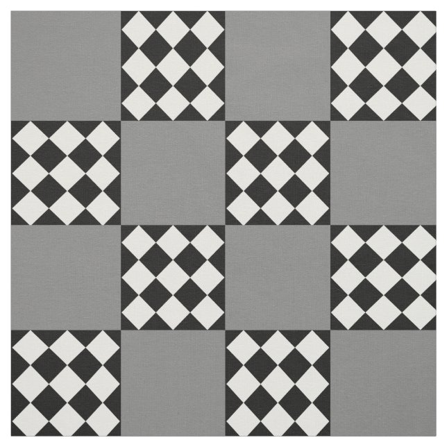 Ash Grey Black White Harlequin Square Shape  Fabric (Swatch)
