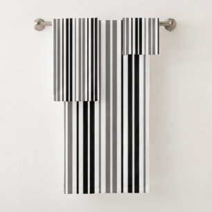 Ash Grey Black White Stripes Pattern   Bath Towel Set