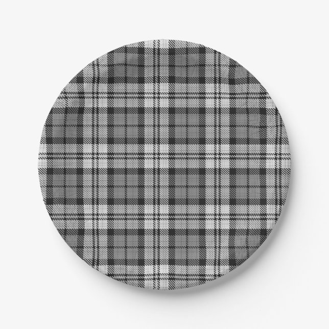 Ash Grey Blackwatch Campbell Tartan Plaid Paper Plate (Front)