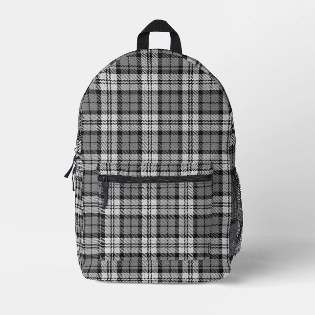 Ash Grey Blackwatch Campbell Tartan Plaid Printed Backpack (Front)