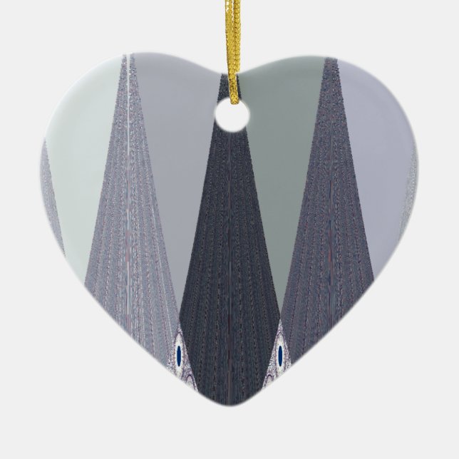 Ash Grey Chevron Dots Art Print Ceramic Ornament (Front)