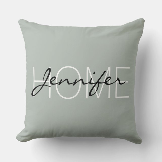 Ash grey colour home monogram throw pillow (Front)