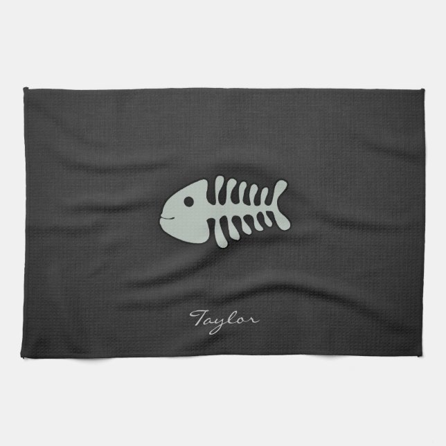Ash Grey Fish Bones Kitchen Towel (Horizontal)