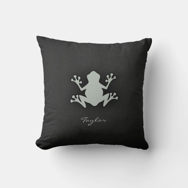 Ash Grey Frog Throw Pillow (Front)