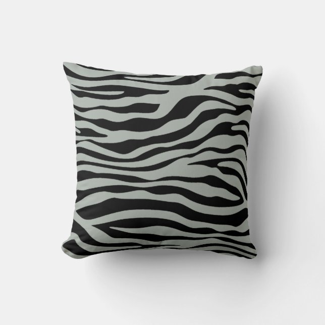 Ash Grey; Grey and Black Zebra Animal Print Throw Pillow (Front)