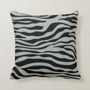 Ash Grey; Grey and Black Zebra Animal Print Throw Pillow