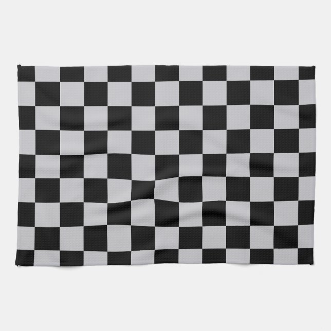 Ash Grey Grey Chequered Pattern Design Kitchen Towel (Horizontal)