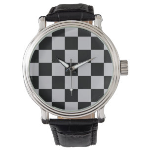 Ash Grey Grey Chequered Pattern Design Watch
