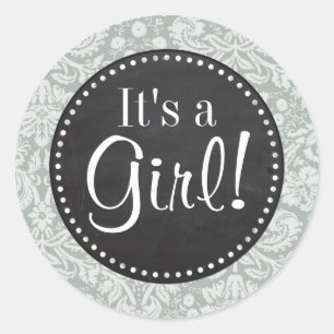 Ash Grey; Grey Damask Pattern; Chalkboard look Classic Round Sticker