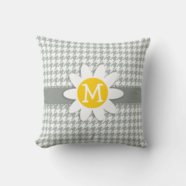Ash Grey; Grey Houndstooth; Daisy Throw Pillow (Front)
