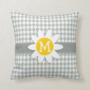 Ash Grey; Grey Houndstooth; Daisy Throw Pillow