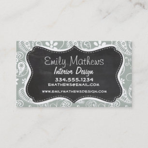 Ash Grey; Grey Paisley; Retro Chalkboard look Business Card