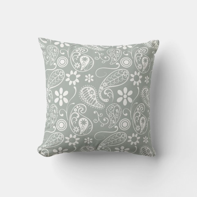 Ash Grey; Grey Paisley Throw Pillow (Front)