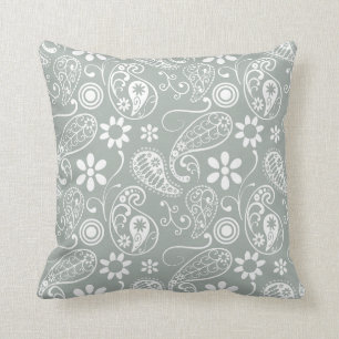 Ash Grey; Grey Paisley Throw Pillow