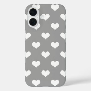 Ash Grey Love Heart Pattern Design iPhone 16 Case