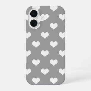 Ash Grey Love Heart Pattern Design iPhone 16 Case