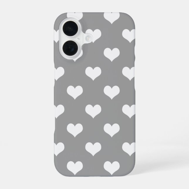 Ash Grey Love Heart Pattern Design  iPhone 16 Case (Back)