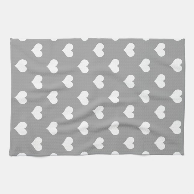 Ash Grey Love Heart Pattern Design  Kitchen Towel (Horizontal)