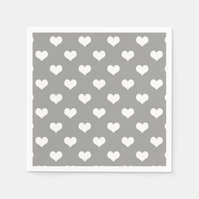 Ash Grey Love Heart Pattern Design  Napkin (Front)