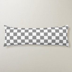 Ash Grey White Chequered Check Pattern Body Pillow