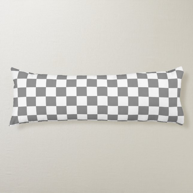Ash Grey White Chequered Check Pattern Body Pillow (Front)