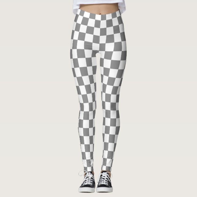 Ash Grey White Chequered Check Pattern Leggings (Front)