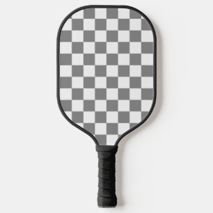 Ash Grey White Chequered Check Pattern Pickleball Paddle