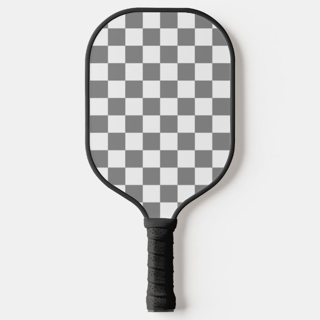 Ash Grey White Chequered Check Pattern Pickleball Paddle (Front)