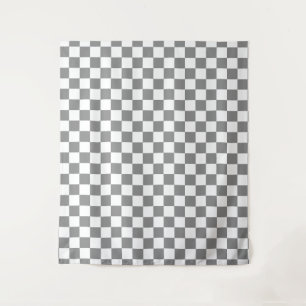 Ash Grey White Chequered Check Pattern Tapestry