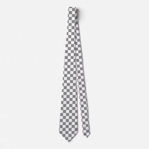 Ash Grey White Chequered Check Pattern Tie