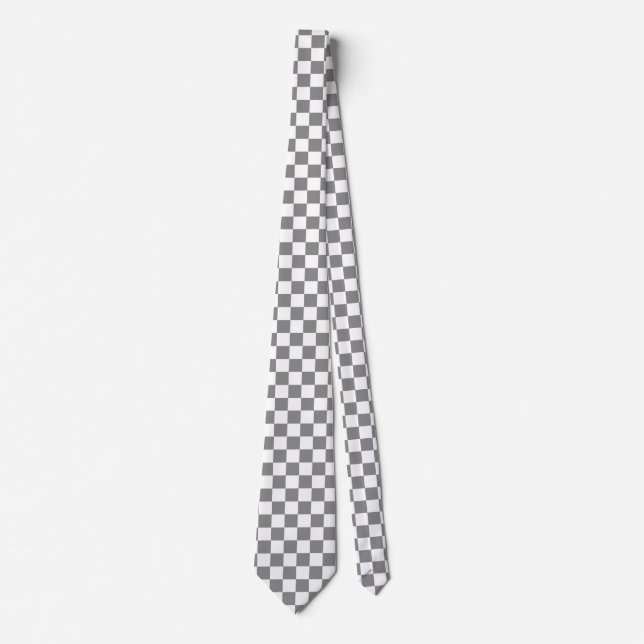 Ash Grey White Chequered Check Pattern Tie (Front)