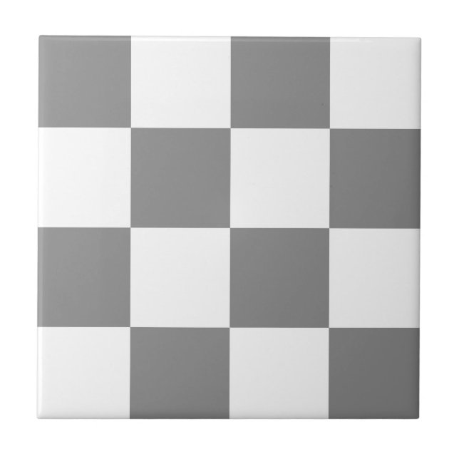 Ash Grey White Chequered Check Pattern Tile (Front)