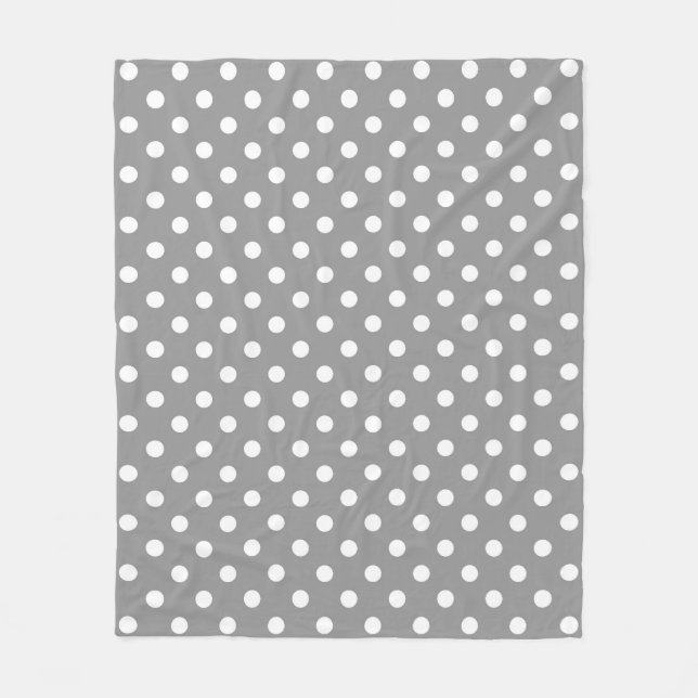 Ash Grey White Polka Dots Design Fleece Blanket (Front)