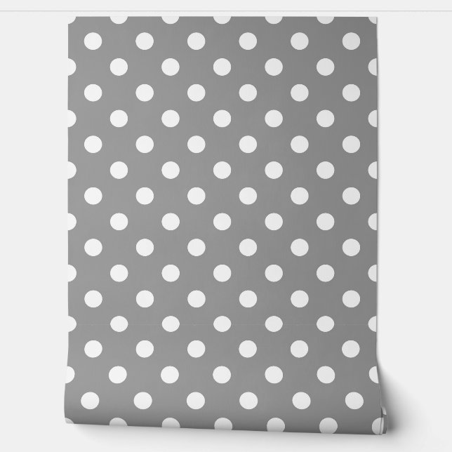 Ash Grey White Polka Dots Pattern Wall Decor (Unrolling)