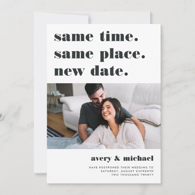 Ash | Modern Wedding Postponement Photo Save The Date (Front)